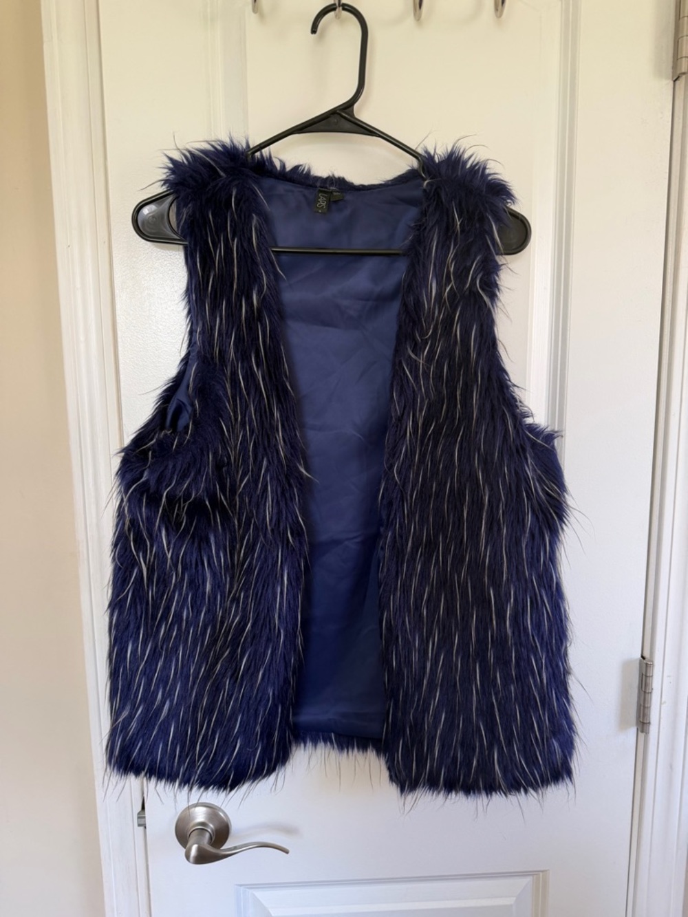 Lapis Navy Faux Fur Vest with Silver Tipping